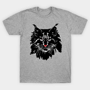 figuration cat Maine Coon in white on black background T-Shirt